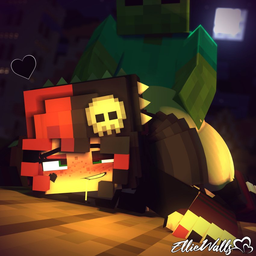 zombie-xxx-art-–-lying,-,-goth,-from-behind,-spiked-hairband,-green-skin,-green-eyes