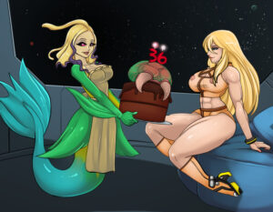 nami-rule-–-tank-top,-cake,-crossover,-shorts,-casual-outfit-(metroid),-birthday-cake,-nipples-visible-through-clothing