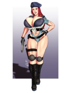 resident-evil-hentai-–-female,-makeup,-navel-piercing,-police-uniform