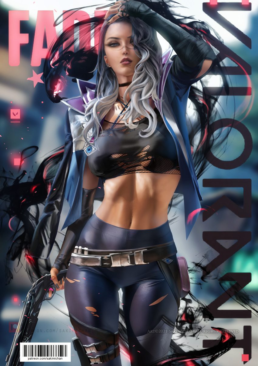 fade-xxx-art-–-sakimichan,-jacket,-bra,-female,-ripped-clothing,-riot-games,-piercing