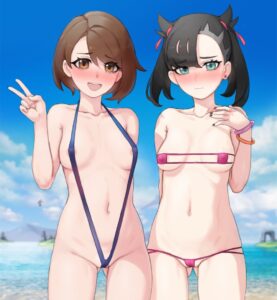 gloria-hentai-art,-marnie-hentai-art-–-swimsuit,-pokemon-(creature),-breasts,-earrings,-pokemon-(game),-asymmetrical-bangs,-bikini