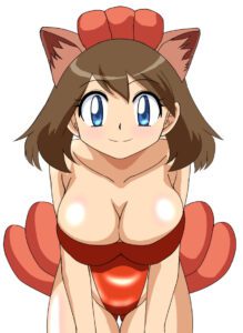 may-hentai-–-brown-hair,-looking-at-viewer,-solo-female,-vulpix-(cosplay),-solo,-white-background,-big-breasts