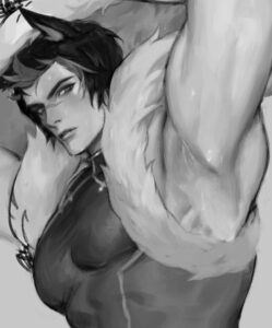 league-of-legends-hentai-porn-–-muscular-male,-greyscale,-armpit-crease,-arms-up,-upper-body,-male