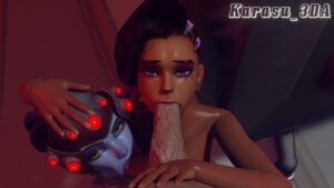 overwatch-hentai-art-–-blizzard-entertainment,-hand-on-another&#head,-dark-skinned-female,-sucking-penis,-male-penetrating-female,-fit-female