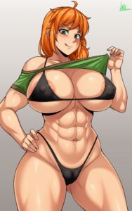 alex-free-sex-art-–-shirt-lift,-black-bra,-muscular-female,-underwear,-green-eyes,-areolae