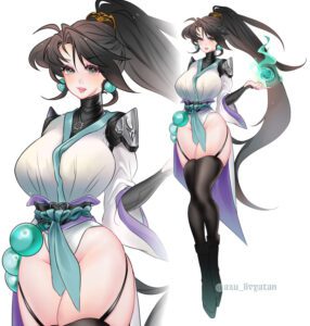 sage-free-sex-art-–-black-hair,-large-breasts,-white-background,-long-hair,-green-eyes,-thick-thighs