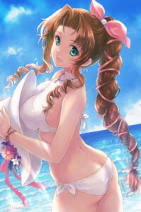 final-fantasy-hentai-porn-–-green-eyes,-looking-at-viewer,-ass-cleavage,-bow-in-hair,-water,-ocean