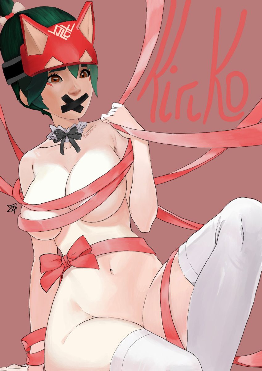 kiriko-porn-hentai-–-light-skinned-female,-character-name,-tape-gag,-ribbons,-brown-eyes,-green-hair,-ribbon-bondage