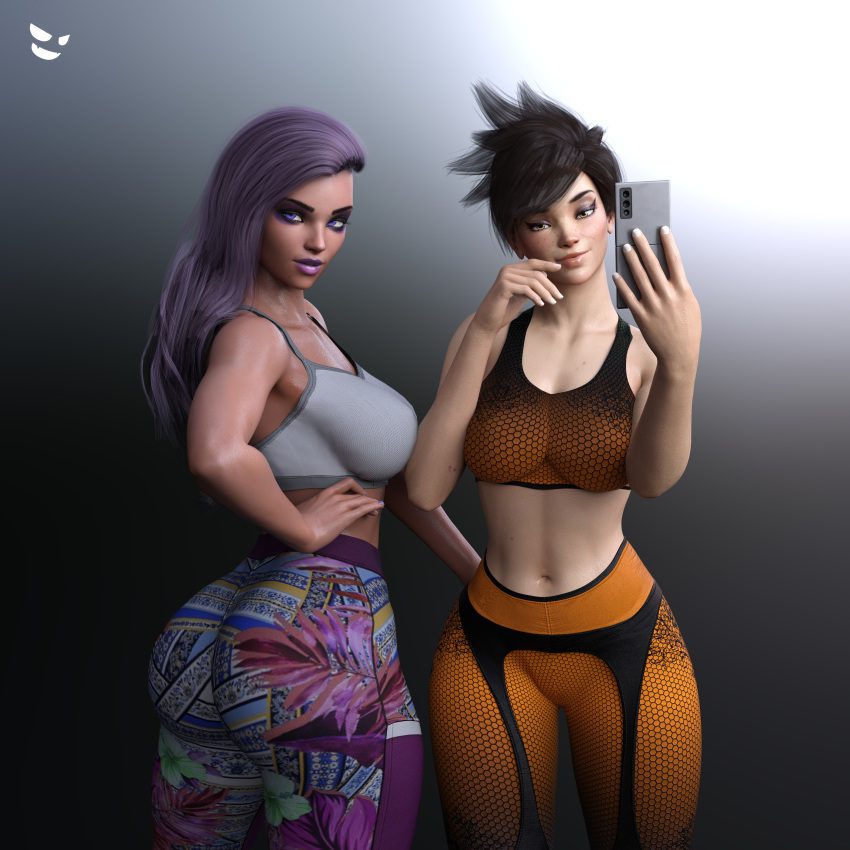 overwatch-game-porn-–-sports-bra,-purple-hair,-dat-ass,-back-view,-solo-female,-camouflage-pants,-tracer