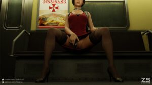 resident-evil-hentai-–-solo-female,-dress-up,-dress-lift,-red-dress,-high-heels