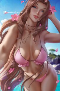 final-fantasy-porn-–-bikini,-green-eyes,-choker,-swimsuit,-ls,-clouds