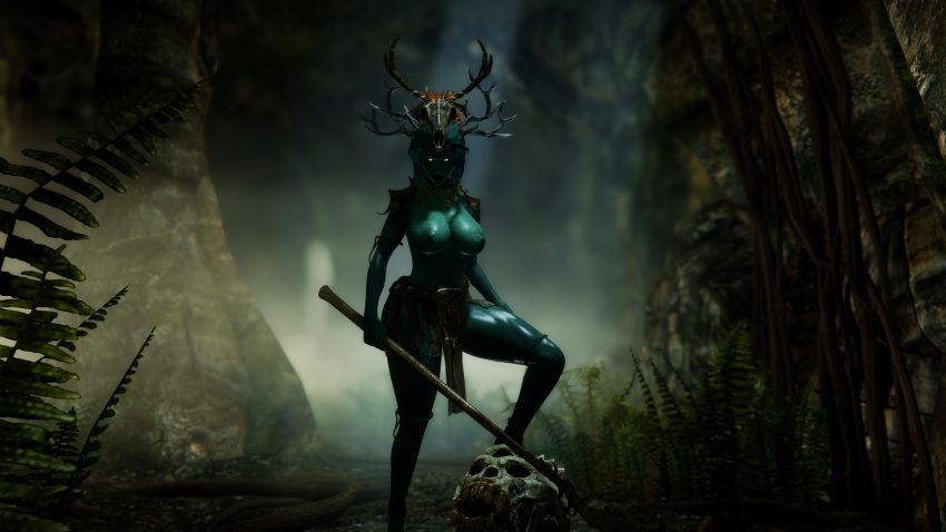 skyrim-rule-–-sea-elf,-screenshot,-horns,-scaly-skin,-muscular,-large-breasts,-barbarian