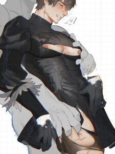 final-fantasy-hentai-–-black-hair,-nier-(series),-facial-hair,-gay,-feather-trim,-cosplay