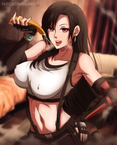final-fantasy-game-hentai-–-bare-shoulders,-skirt,-huge-breasts,-midriff,-blurry-background,-sleeveless,-tongue-out