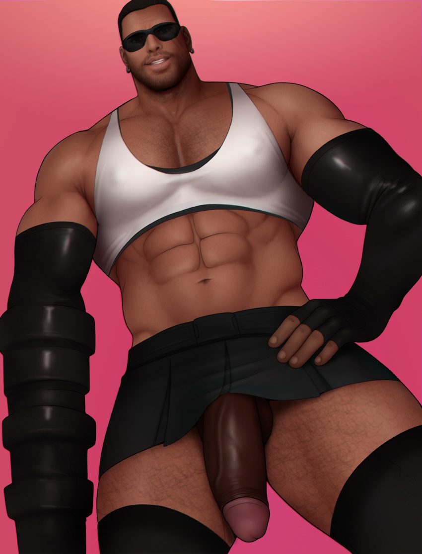 final-fantasy-game-porn-–-african,-crop-top,-pecs,-muscular,-smiling-at-viewer,-hard-on,-male-only