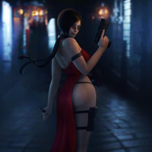resident-evil-porn-–-red-dress,-partially-clothed,-black-hair,-solo,-knife,-female