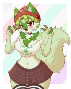 pokemon-free-sex-art-–-green-fur,-pink-eyes,-skirt,-jasminthemanticore,-smiling,-female