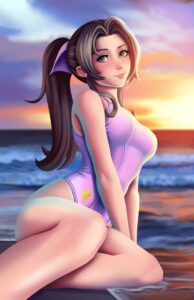 final-fantasy-hentai-xxx-–-pink-swimsuit,-one-piece-swimsuit,-square-enix,-aerith-gainsborough,-female-only