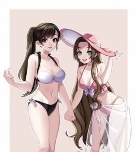 final-fantasy-hentai-xxx-–-aerith-gainsborough,-side-tie-swimsuit,-navel,-hat,-midriff,-medium-breasts,-pink-swimsuit