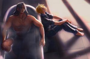 final-fantasy-porn-–-no-visible-genitalia,-sitting-down,-final-fantasy-vii,-gay,-muscular,-detailed-background,-partially-submerged