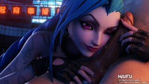 jinx-hentai-art-–-naifu,-ball-fondling,-looking-at-viewer,-penis-on-face,-wink,-male,-fingerless-gloves