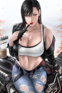 final-fantasy-game-hentai-–-ripped-clothing,-long-hair,-on-motorcycle,-final-fantasy-vii,-tank-top,-cleavage,-midriff