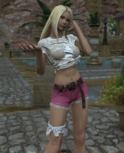 final-fantasy-sex-art-–-large-breasts,-audrey-dupont,-pink-shorts,-gpose(ffxiv),-outside,-final-fantasy-xiv,-pink-nails