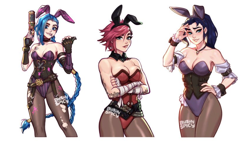 jinx-porn-hentai-–-torn-legwear,-blushyspicy,-riot-games,-cleavage,-white-background,-bunnysuit
