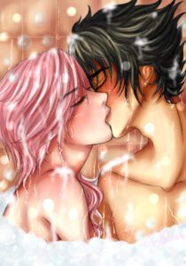 final-fantasy-hentai-xxx-–-wet-hair,-kissing,-romantic,-black-hair,-upper-body,-straight,-square-enix