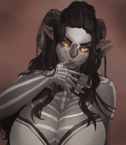 umbrael-hentai-–-skull-tattoo,-glowing-eyes,-big-breasts,-dark-elf,-yellow-eyes