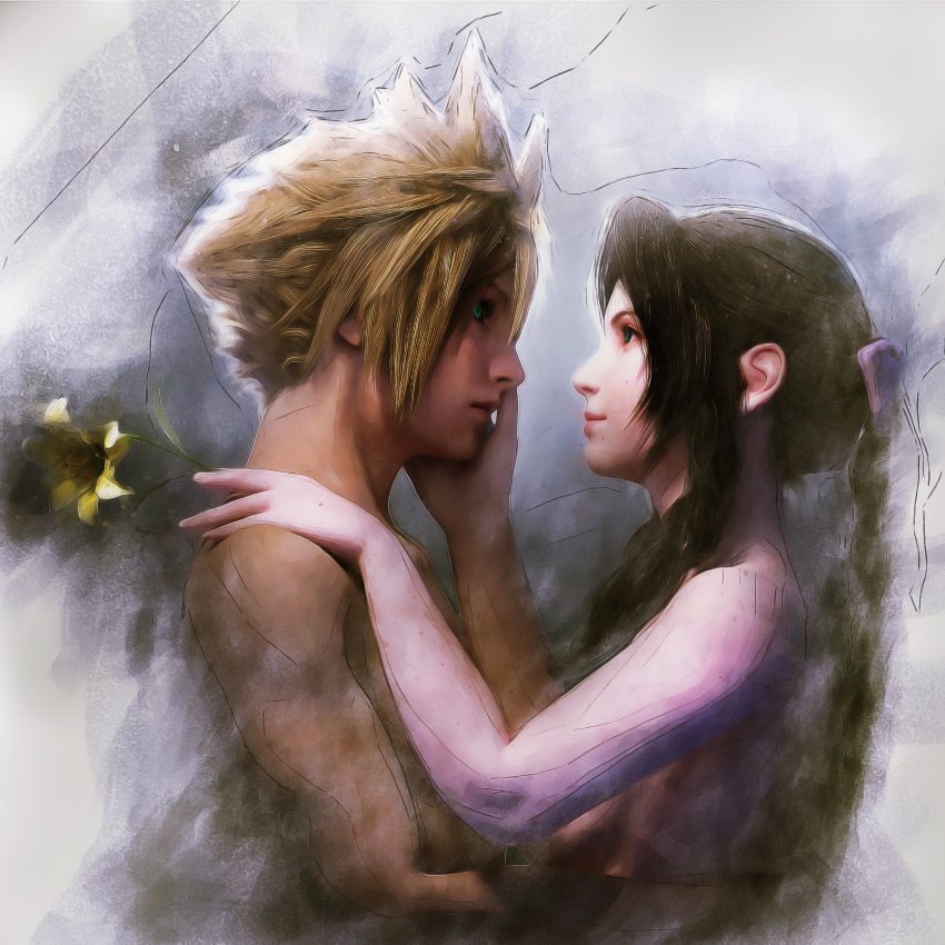 final-fantasy-hentai-art-–-touching-face,-wholesome,-eye-contact,-aerith-gainsborough,-hand-on-face