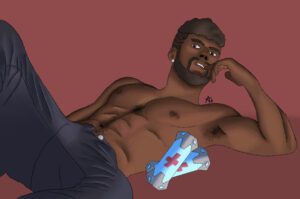overwatch-porn-hentai-–-earrings,-dark-skin,-finger-in-mouth,-dark-skinned-male,-unbuttoned-pants,-trousers,-hairy-chest