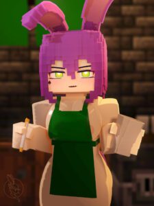 minecraft-free-sex-art-–-looking-at-viewer,-bunny-ears,-miusagaced-latte-with-breast-milk,-apron-only