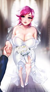 league-of-legends-hentai-art-–-eyebrow-scar,-flower-in-hair,-bouquet,-wedding-veil,-smiling