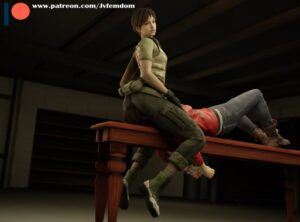 resident-evil-hentai-porn-–-handcuffs,-yuri,-smiling,-hands-on-thighs,-submission