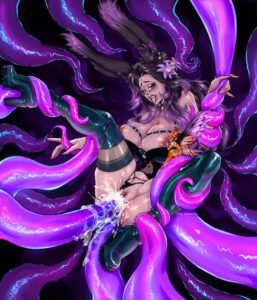 final-fantasy-hentai-porn-–-female-only,-areolae,-tentacle-in-pussy,-narrowed-eyes,-open-mouth,-looking-at-viewer,-flower-in-hair