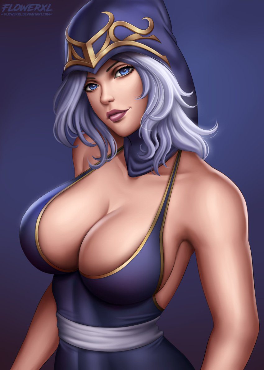 ashe-hot-hentai-–-dark-pink-lipstick,-cleavage,-female-only,-looking-at-viewer,-female,-abstract-background,-upper-body