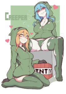 creeper-free-sex-art-–-looking-at-viewer,-green-hoodie,-absurdres,-blue-hair,-cupa,-creeper-girl,-blush