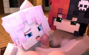 minecraft-sex-art-–-outside,-pink-hair,-skull-hair-ornament,-licking-penis,-breasts,-multicolored-hair