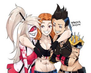 junkerqueen-rule-–-muscular,-freckled-skin,-tanned-girl,-abs,-demon-girl,-pale-skinned-female,-tattoo-on-arm
