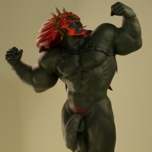 the-legend-of-zelda-game-hentai-–-flexing,-muscles,-leather-harness,-solo-male,-male-only,-male