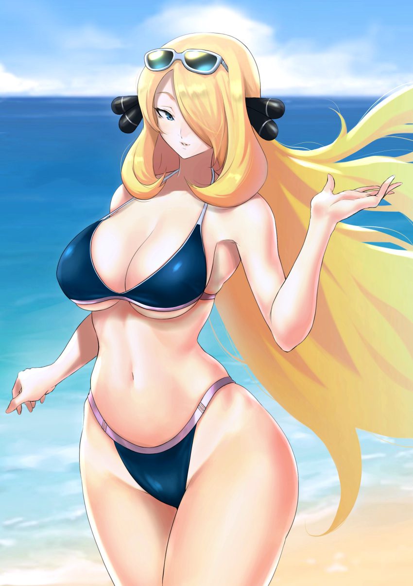 cynthia-hentai-art-–-solo,-large-breasts,-bikini,-cleavage,-wide-hips