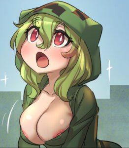 minecraft-hentai-xxx-–-ls,-green-hair,-red-eyes,-hoodie,-cleavage,-creeper-girl,-nipple-bulge