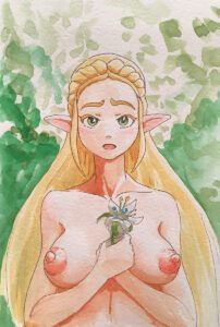 the-legend-of-zelda-xxx-art-–-large-breasts,-solo,-perky-breasts,-zelda-(breath-of-the-wild),-watercolor-(artwork)