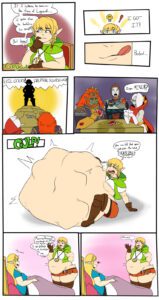 the-legend-of-zelda-hentai-art-–-english-text,-multiple-prey,-blonde-hair,-exposed-belly,-chubby,-turned-on