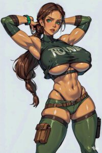 tomb-raider-hentai-porn-–-pinup-pose,-underboob,-short-shorts,-long-hair