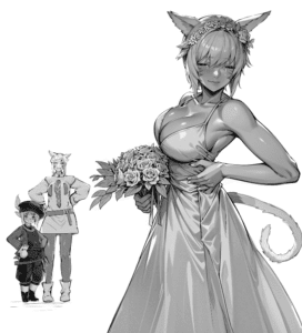 final-fantasy-hentai-art-–-ffxiv,-miqo&#,-jamjamstyle,-jamjam,-wedding-dress,-grayscale