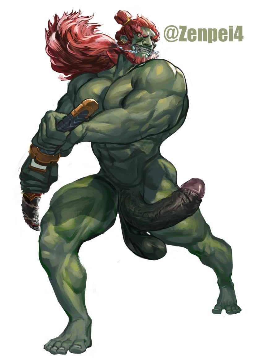 the-legend-of-zelda-hentai-–-bara,-male-only,-action-pose,-solo-male,-boner,-nude,-beard