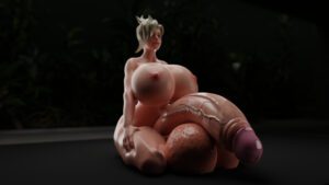 overwatch-porn-–-light-skinned-futanari,-huge-butt,-dick,-humanoid-genitalia,-pose,-white-hair