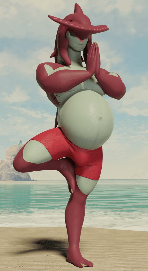 the-legend-of-zelda-sex-art-–-pregnant-male,-male-pregnancy,-swimming-trunks,-belly,-big-belly,-pregnant,-beach